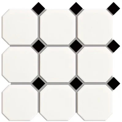 White and Black Matte Porcelain Glazed Octagon